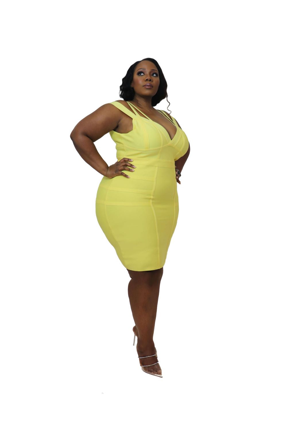 Sexy Yellow Fitted Midi  Party Dress