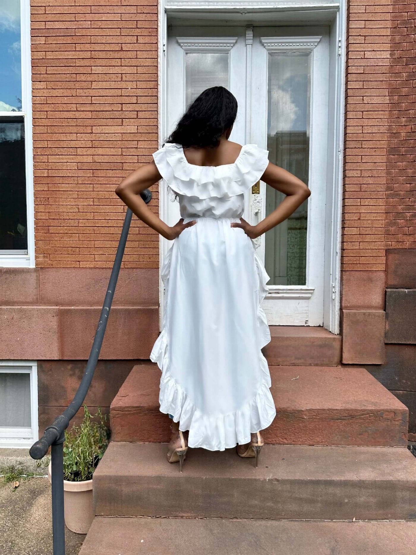 White Ruffle Long Tuxedo Shirt