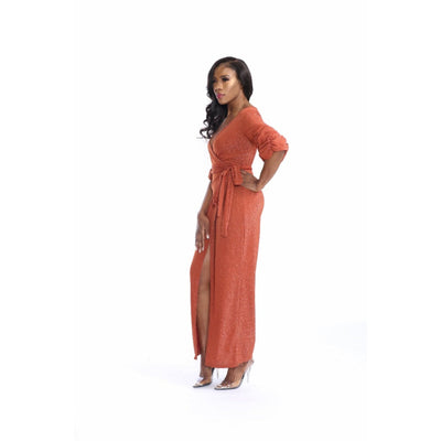 Elegant Long Copper Evening Wrap Dress